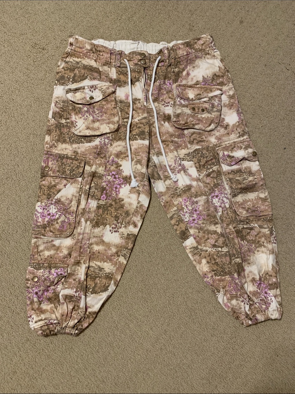 Free People Tahiti Floral Cargo Pants in Brown and Lavender